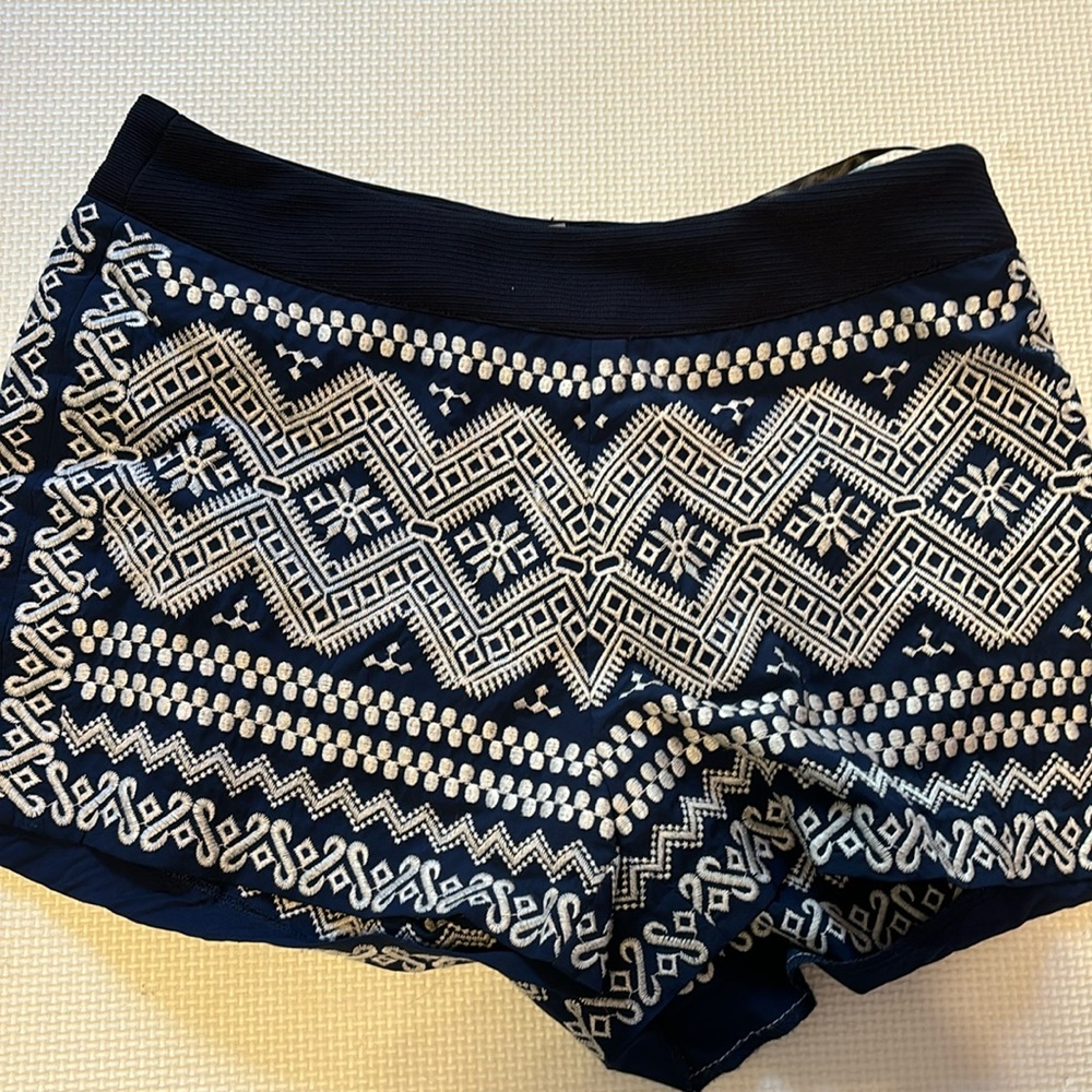 Dark blue and white Aztec print shorts